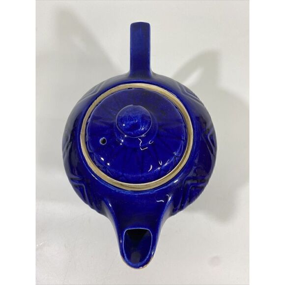 Vintage Hall? Pottery Cobalt Blue Diamond Quilted Coffee Tea Pot Mid Century MCM - Picture 7 of 12